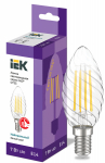 Лампа светодиод 7Вт свеча Е14 4000К 840Лм витая филамент прозр IEK (10/100)