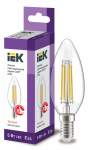 Лампа светодиод 5Вт свеча Е14 3000К 600Лм филамент прозр IEK (10/100)