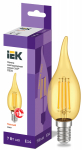 Лампа светодиод 7Вт свеча на ветру Е14 2700К 840Лм золото филамент прозр IEK (10/100)
