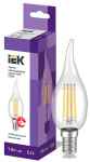 Лампа светодиод 7Вт свеча на ветру Е14 4000К 840Лм филамент прозр IEK (10/100)