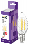 Лампа светодиод 5Вт свеча Е27 3000К 600Лм витая филамент прозр IEK (10/100)